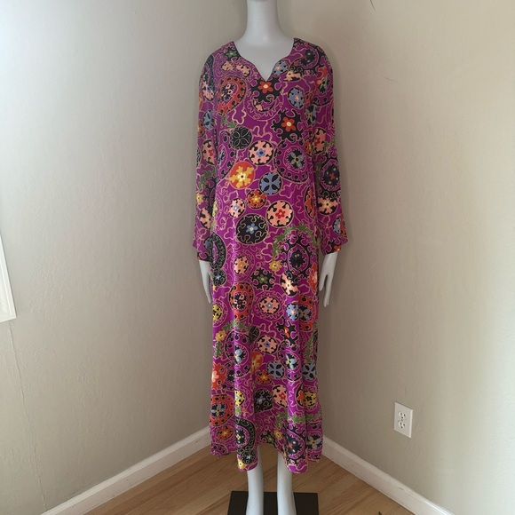 NATORI Vintage Silky Geometric Print Caftan Kaftan Nightgown Loungewear Retro M - Picture 3 of 15